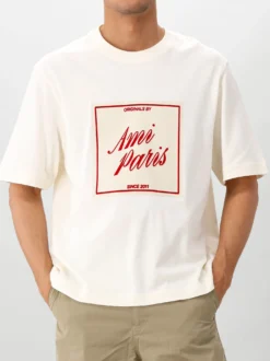 AMI Paris T-Shirt Beige Heritage Print