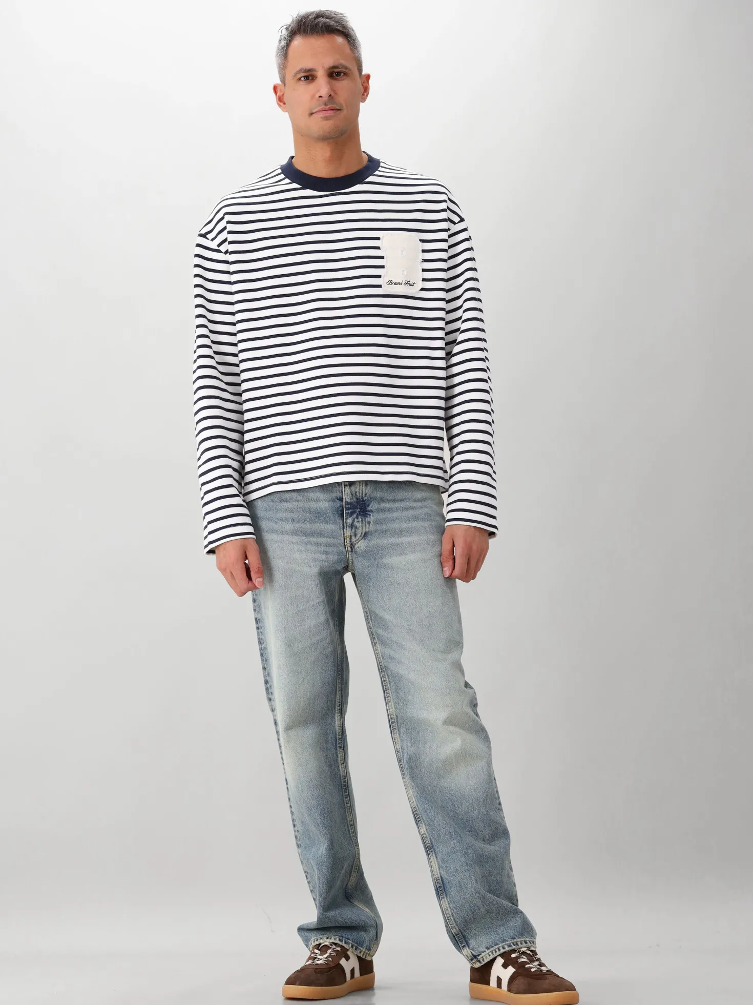 Bram's Fruit Longsleeve Blauw Varsity Striped