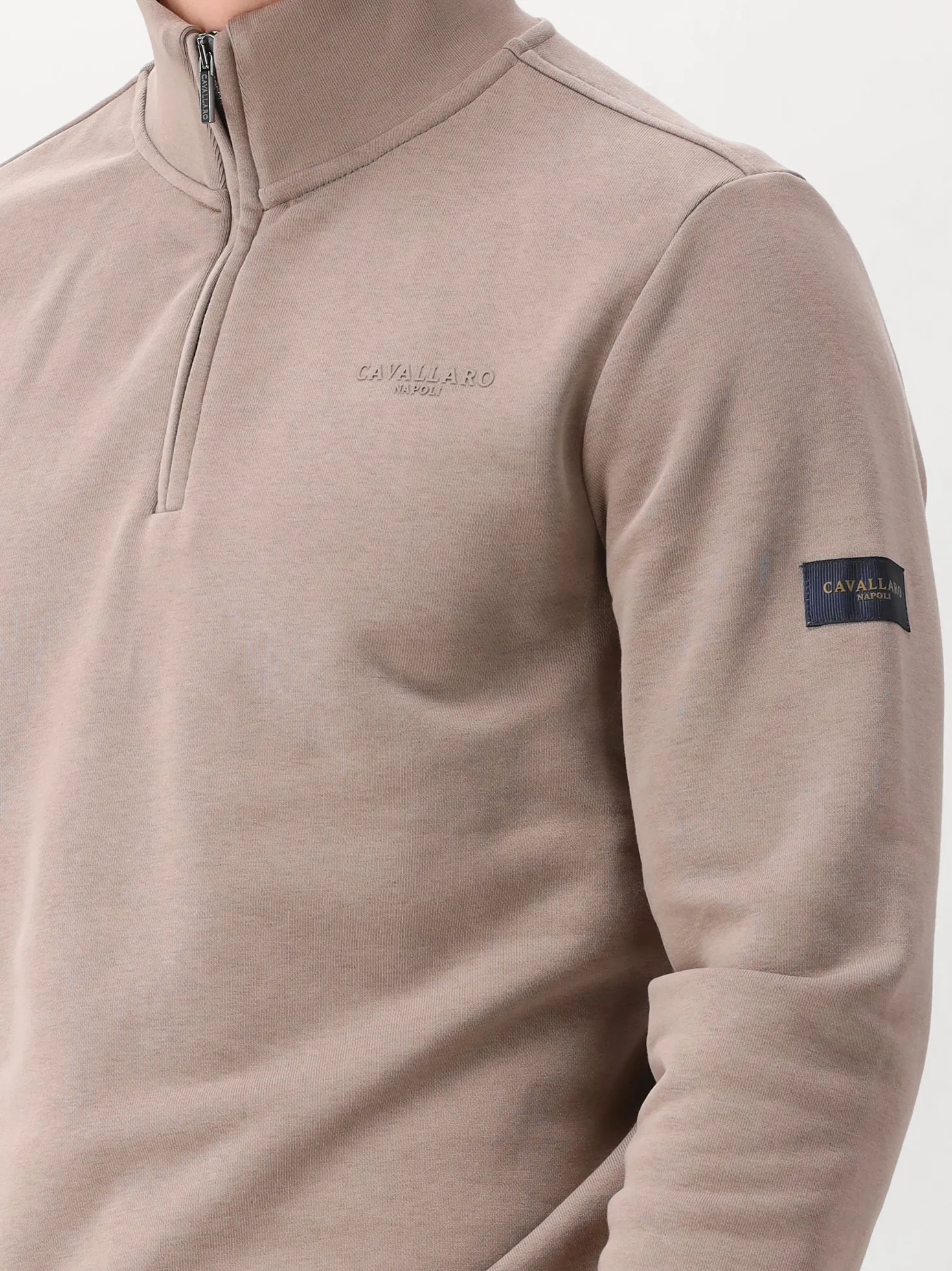 Cavallaro Sweater Taupe Diagono Half Zip