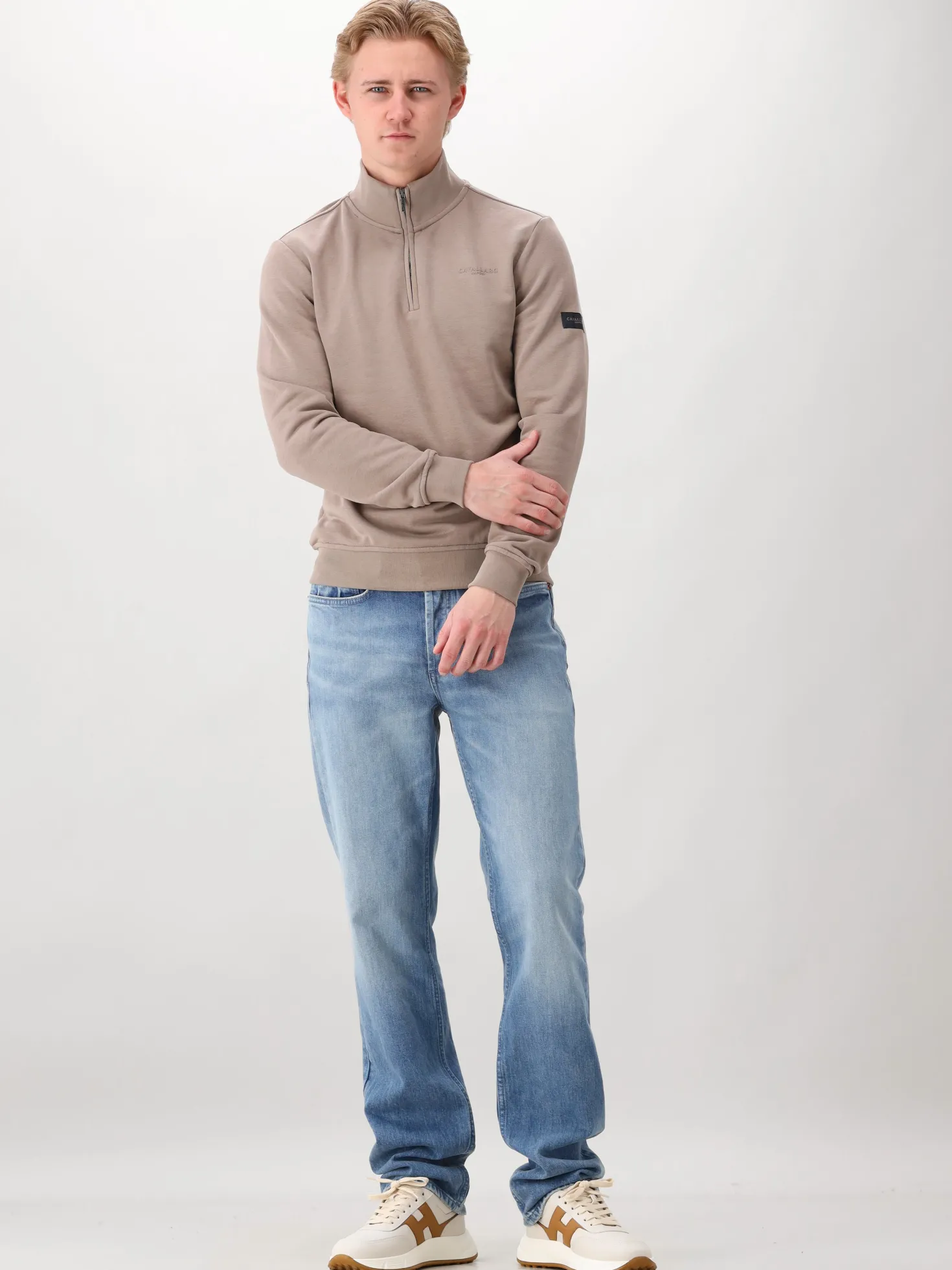 Cavallaro Sweater Taupe Diagono Half Zip
