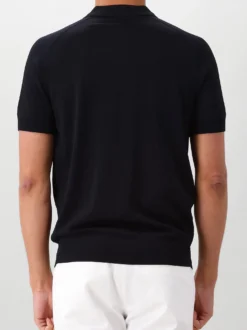 Genti Gebreide Polo Blauw Zip SS