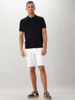 Genti Gebreide Polo Blauw Zip SS