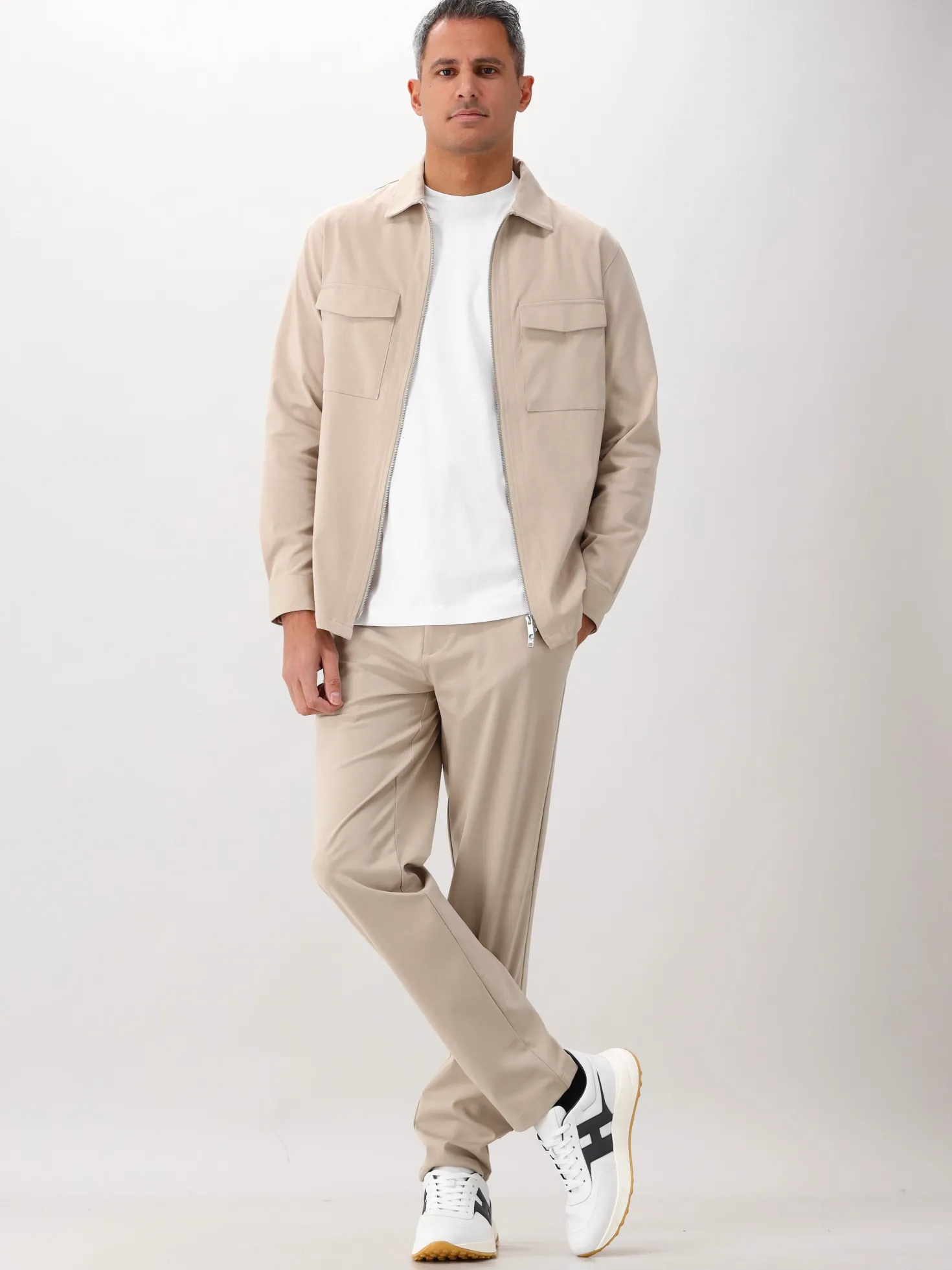 Genti Overshirt Beige Oaks Shirt Jacket Zip