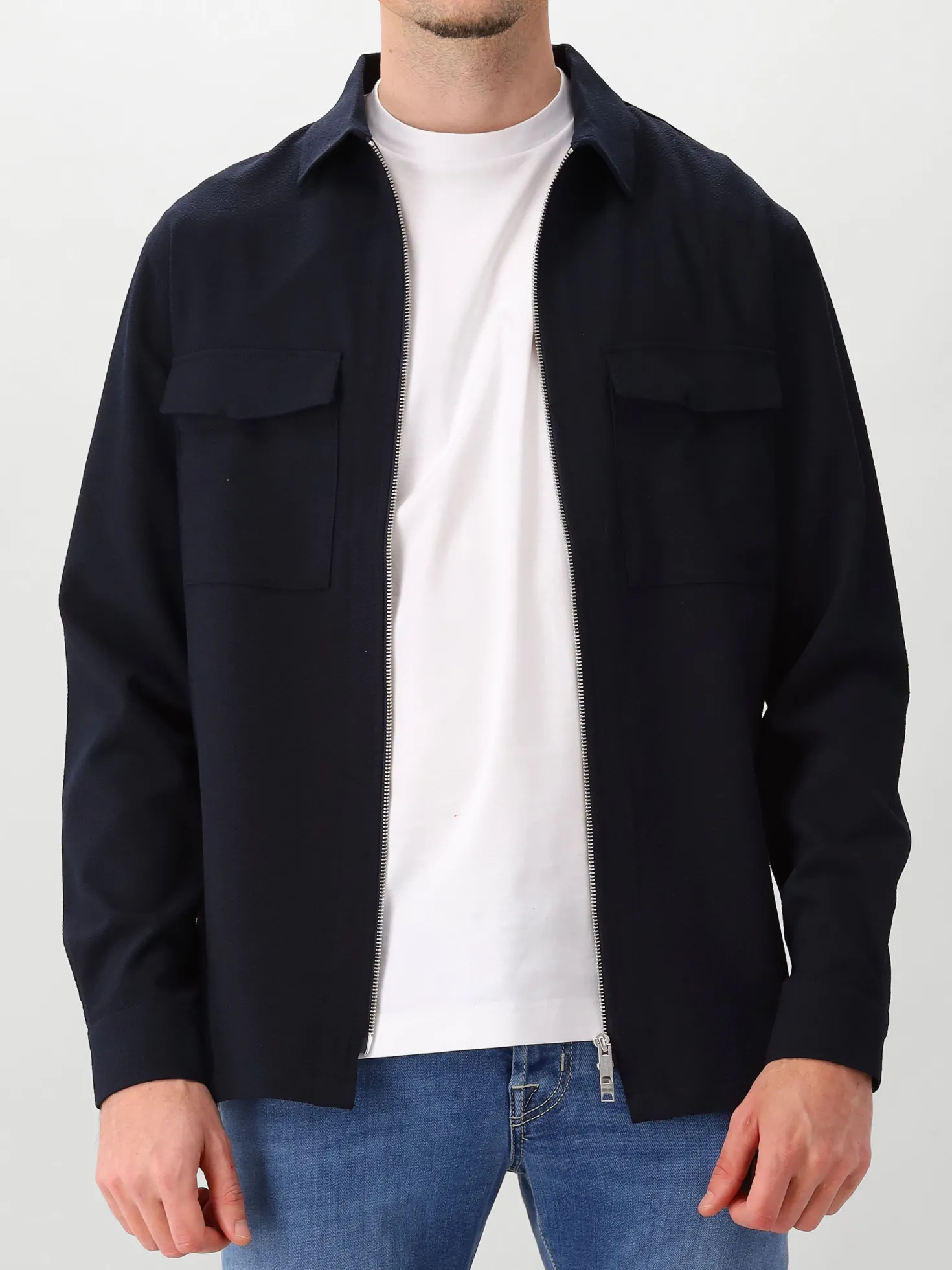 Genti Overshirt Blauw Oaks Shirt Jacket Zip