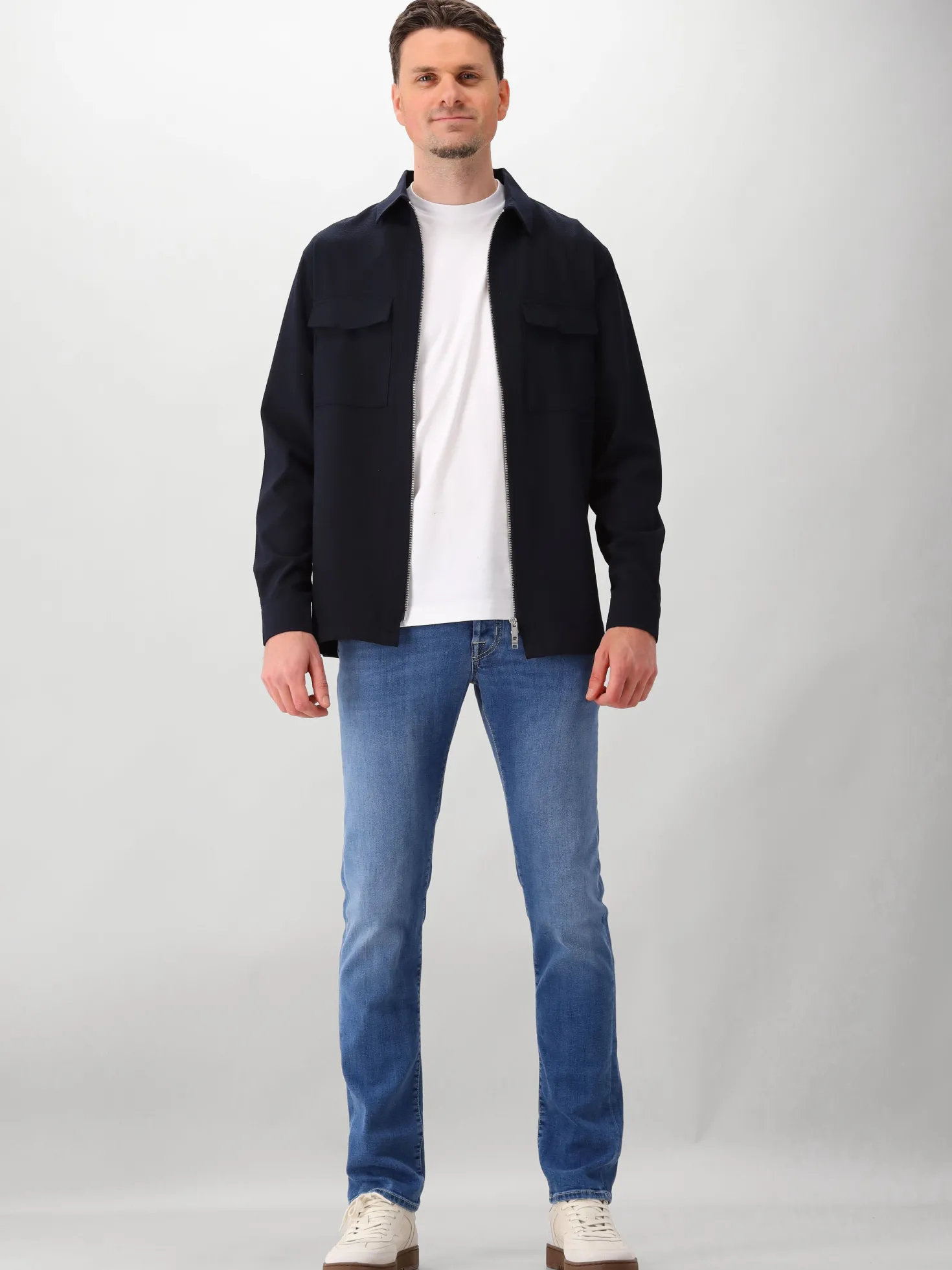 Genti Overshirt Blauw Oaks Shirt Jacket Zip