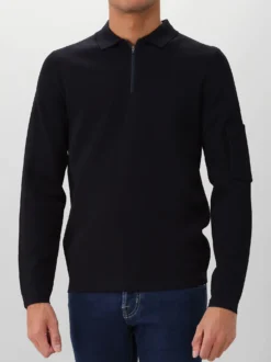 Genti Polo Donkerblauw Zip LS