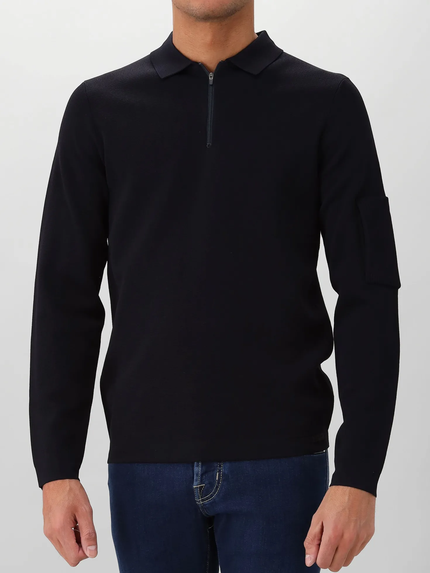 Genti Polo Donkerblauw Zip LS
