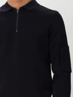 Genti Polo Donkerblauw Zip LS