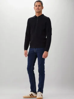 Genti Polo Donkerblauw Zip LS