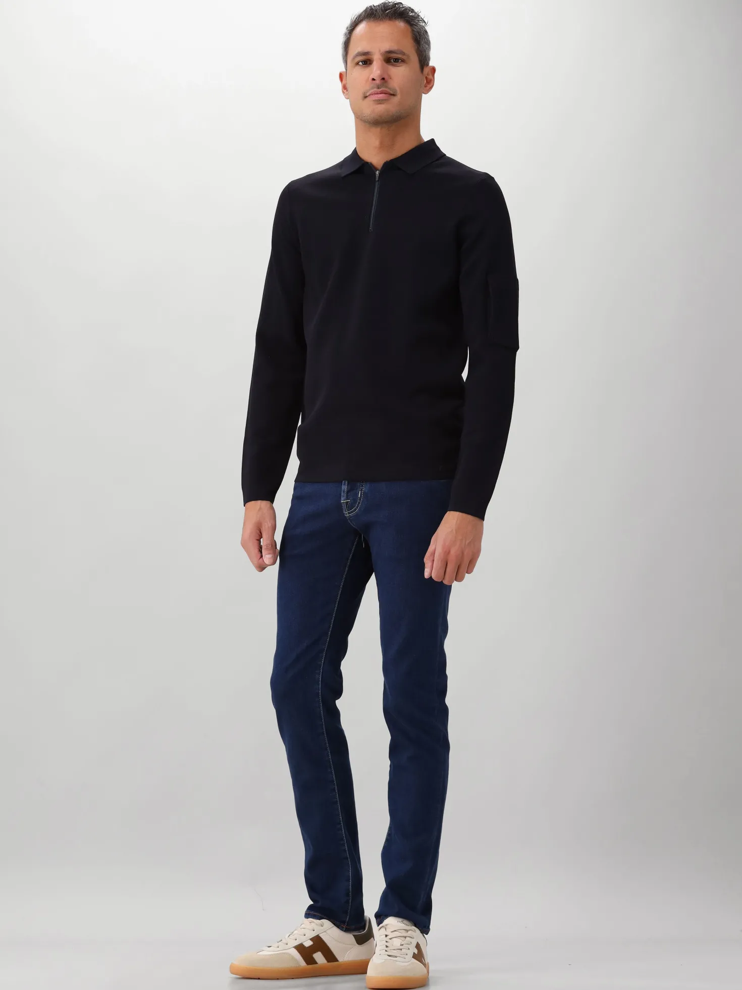 Genti Polo Donkerblauw Zip LS