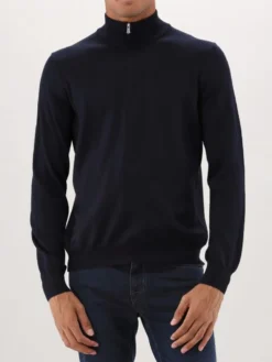 Gran Sasso Gebreide Trui Blauw Mock Zip