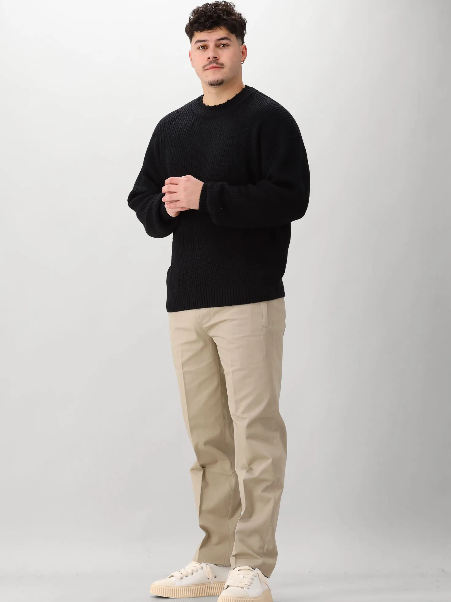 New Amsterdam Gebreide Trui Zwart Big Logo Crewneck