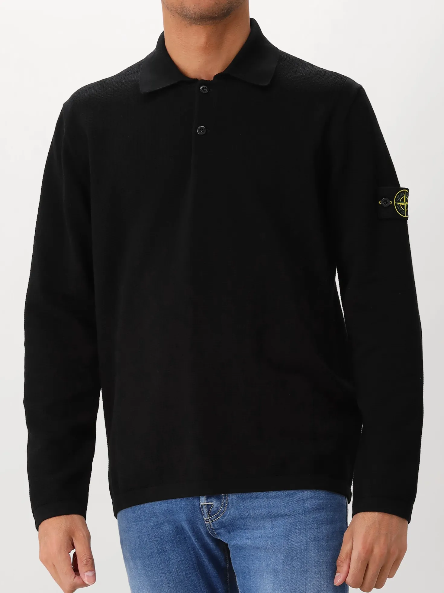 Stone IslandGebreide Longsleeve Polo Zwart