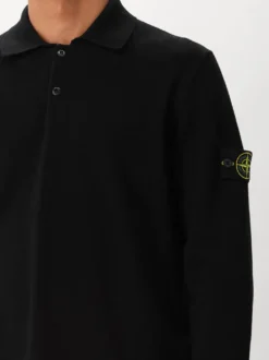 Stone IslandGebreide Longsleeve Polo Zwart
