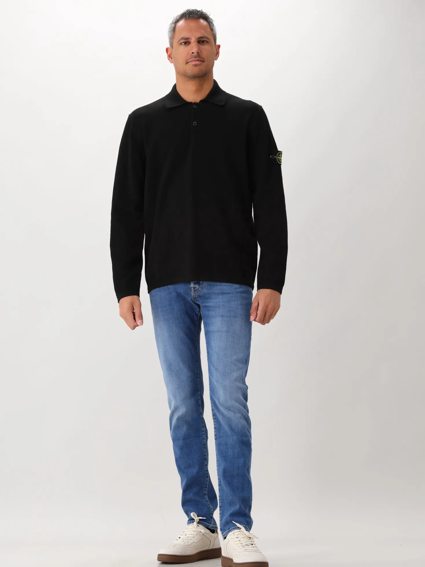 Stone IslandGebreide Longsleeve Polo Zwart