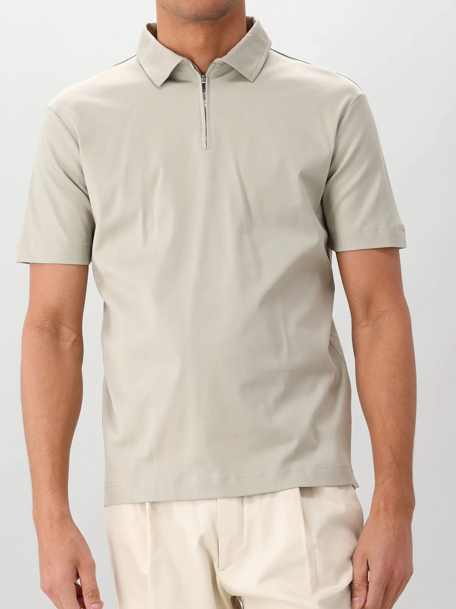 Valenza Polo Groen Supima Zip Collar Stone