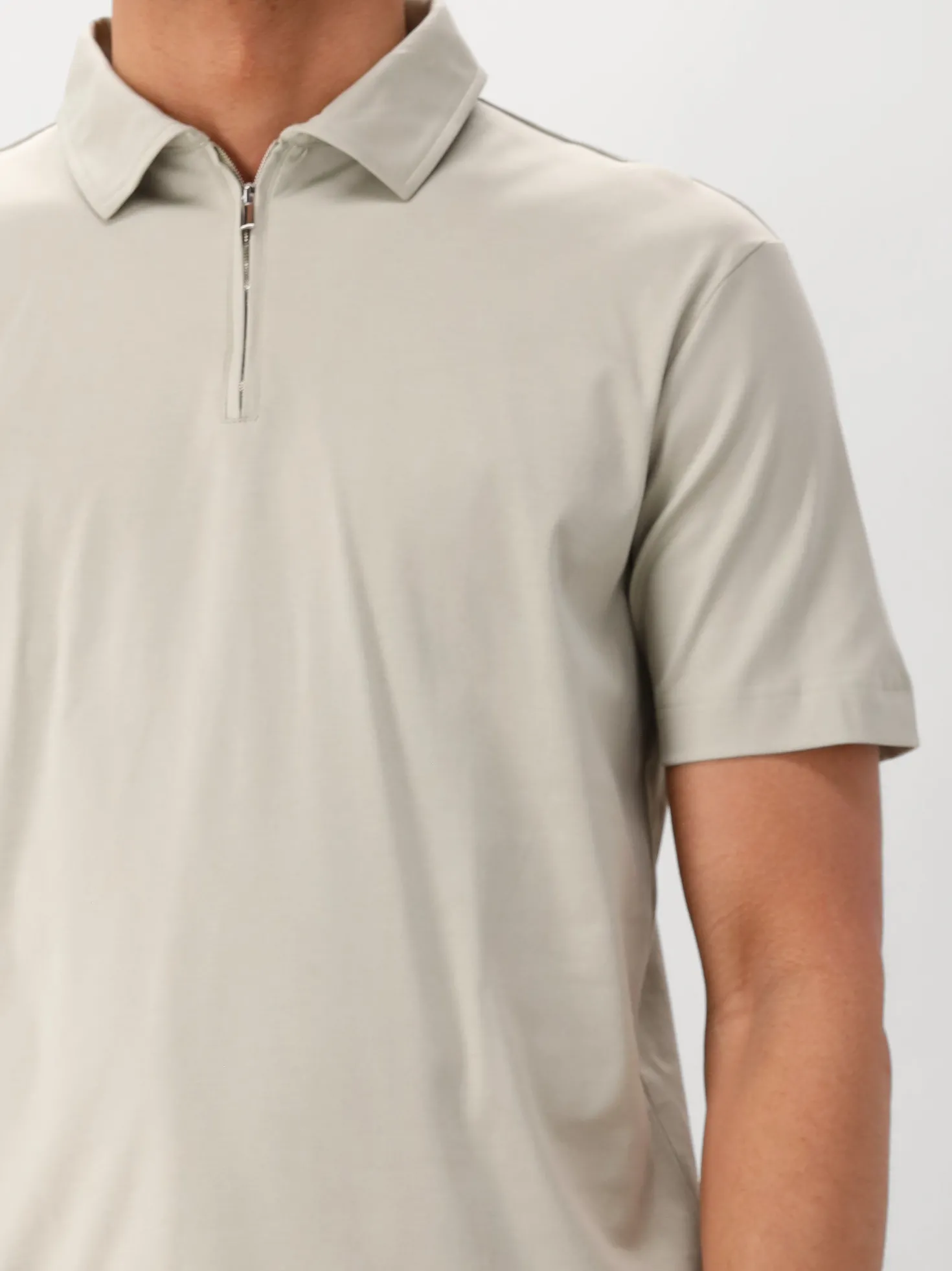 Valenza Polo Groen Supima Zip Collar Stone