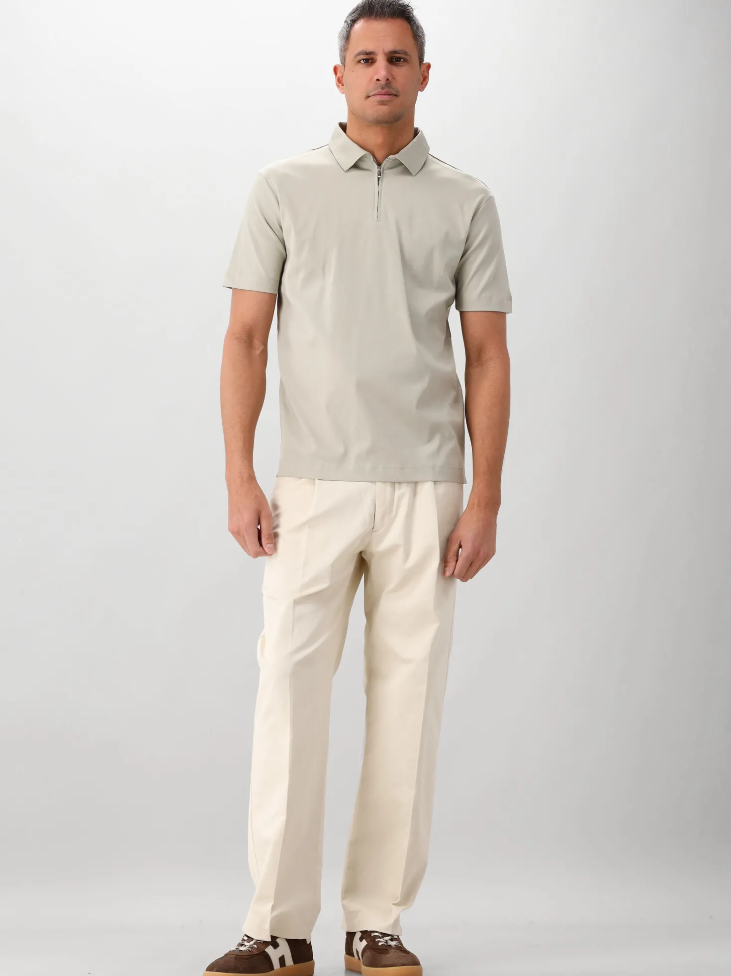 Valenza Polo Groen Supima Zip Collar Stone