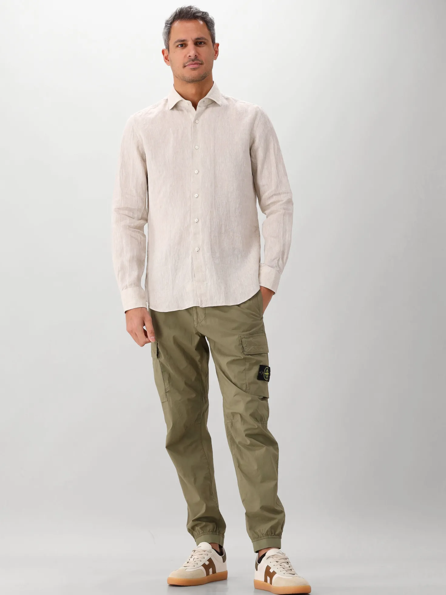 Xacus Linnen Overhemd Beige Tailor fit 748ML 11297 002