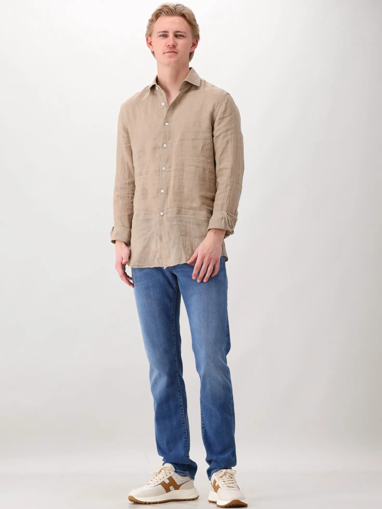 Xacus Linnen Overhemd Bruin 11297 016