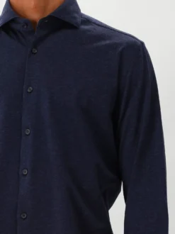 Xacus Overhemd Blauw Knitted Shirt Tailor Fit
