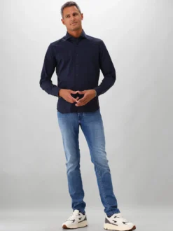 Xacus Overhemd Blauw Knitted Shirt Tailor Fit