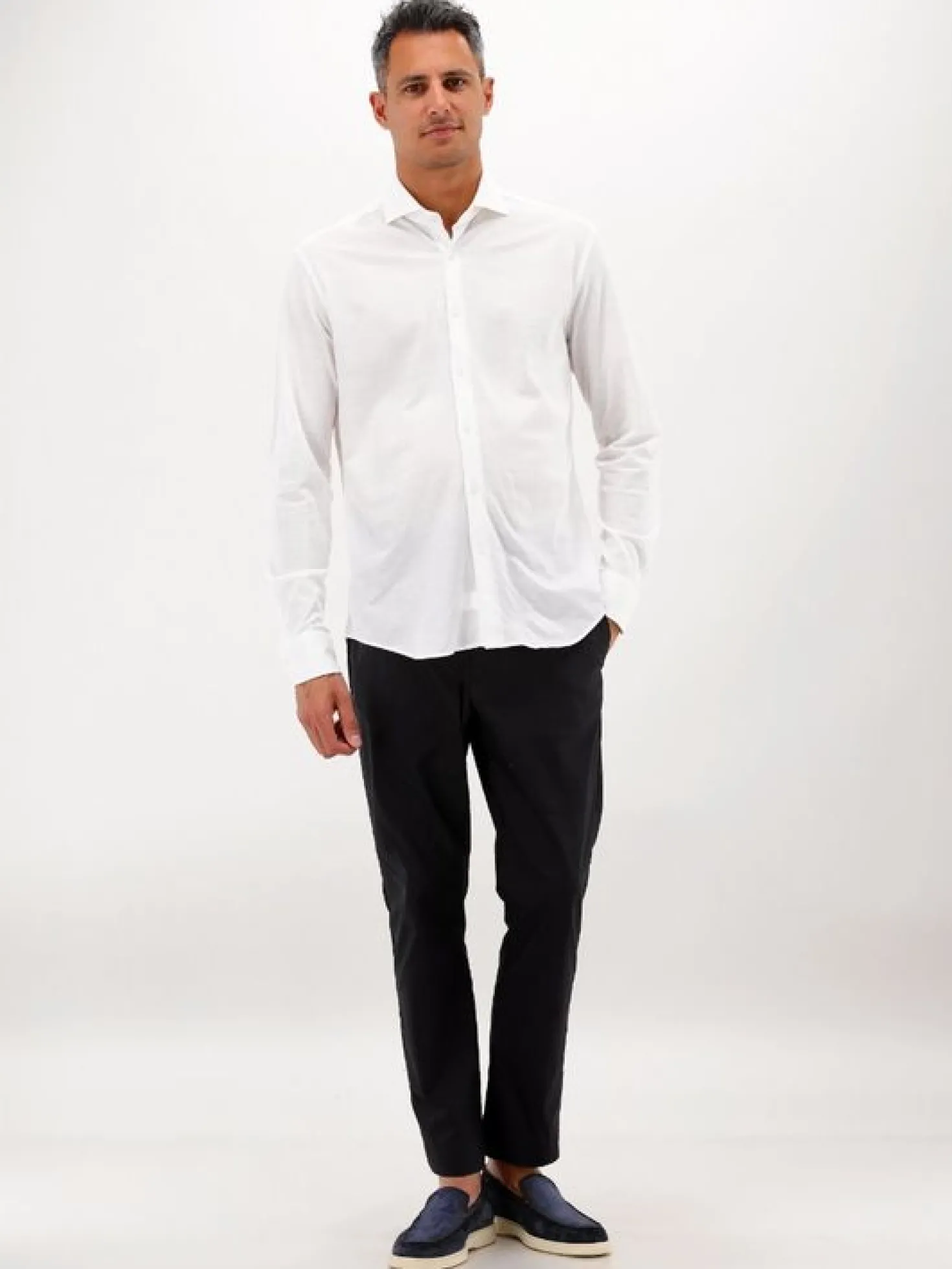 Xacus Overhemd Wit Jersey Shirt Tailor Fit